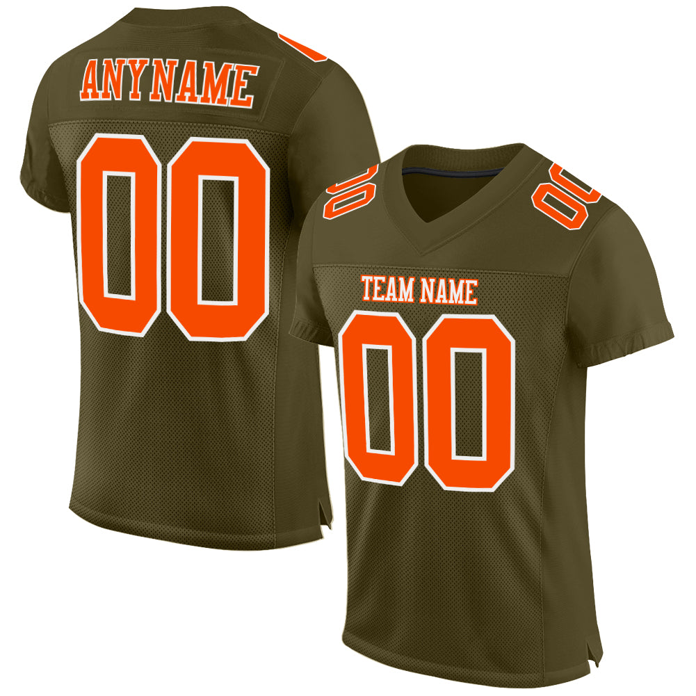 Custom Olive Orange-White Mesh Authentic Salute To Service Football Jersey Limited