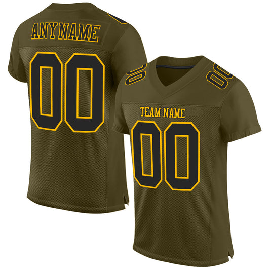 Custom Olive Black-Gold Mesh Authentic Salute To Service Football Jersey Limited
