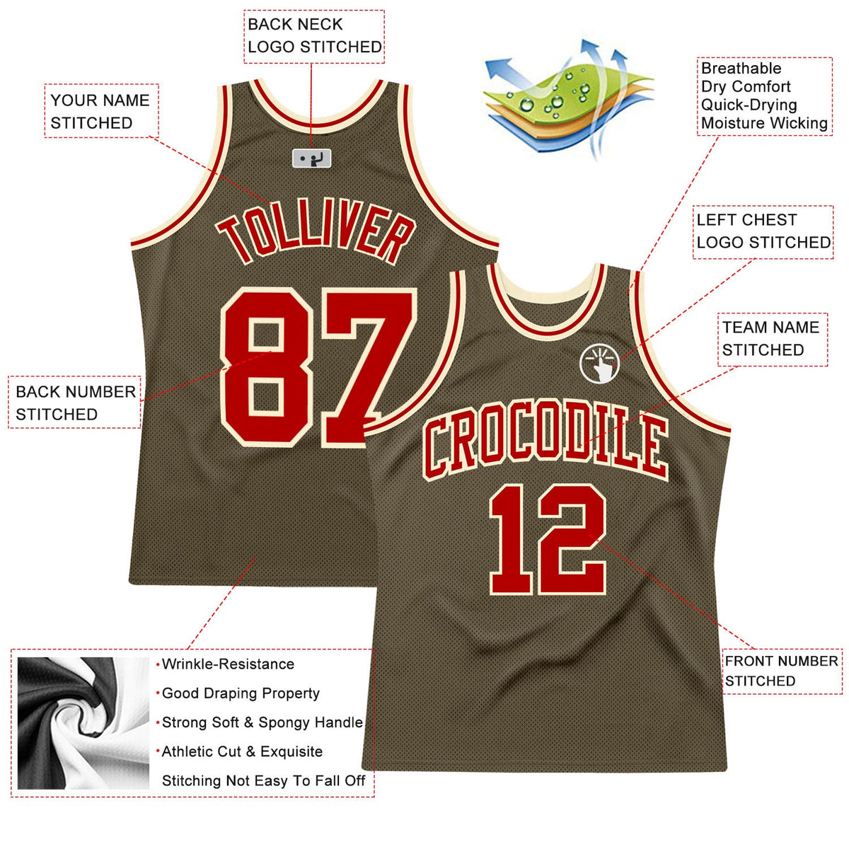 Custom Olive Red-Cream Authentic Throwback Salute To Service Basketball Jersey Limited