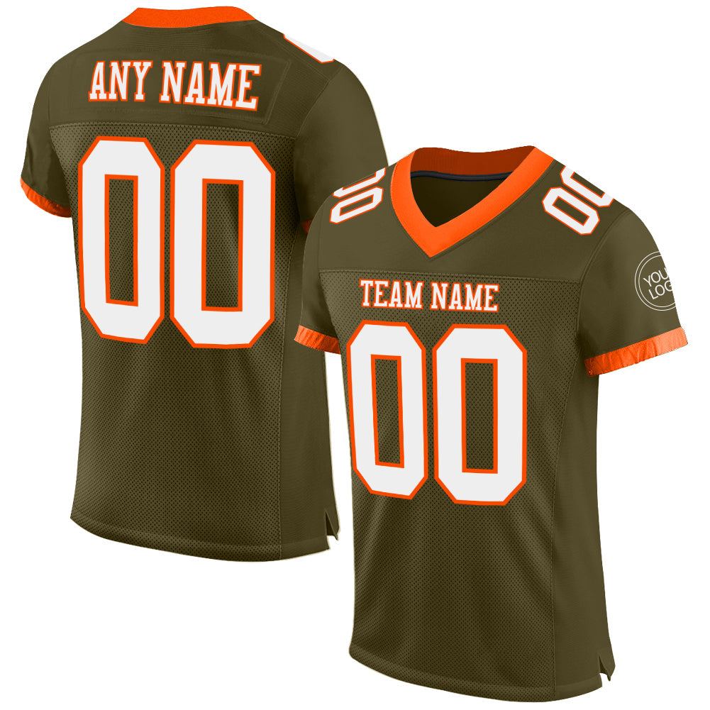 Custom Olive White-Orange Mesh Authentic Salute To Service Football Jersey Limited