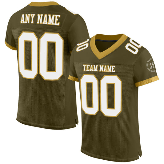 Custom Olive White-Old Gold Mesh Authentic Salute To Service Football Jersey Limited