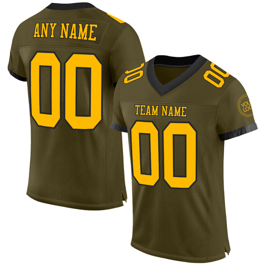 Custom Olive Gold-Black Mesh Authentic Salute To Service Football Jersey Limited