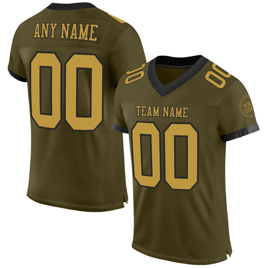 Custom Olive Old Gold-Black Mesh Authentic Salute To Service Football Jersey Limited