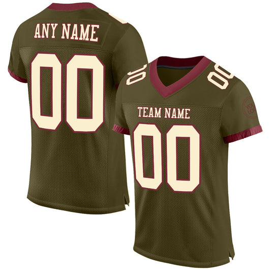 Custom Olive Cream-Burgundy Mesh Authentic Salute To Service Football Jersey Limited
