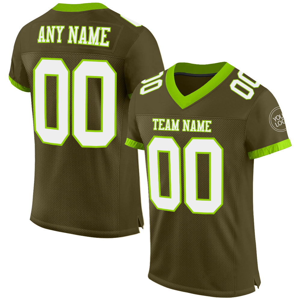 Custom Olive White-Neon Green Mesh Authentic Salute To Service Football Jersey Limited