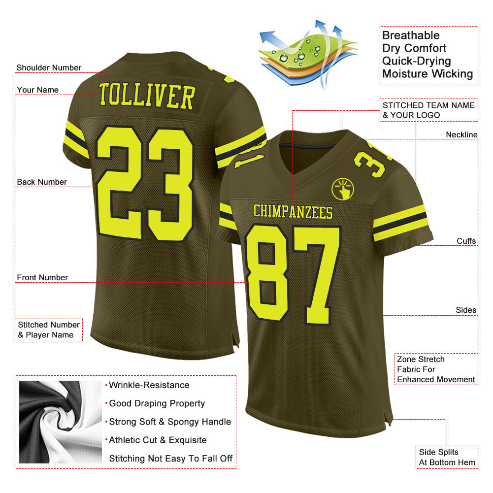 Custom Olive Neon Yellow-Black Mesh Authentic Salute To Service Football Jersey Limited