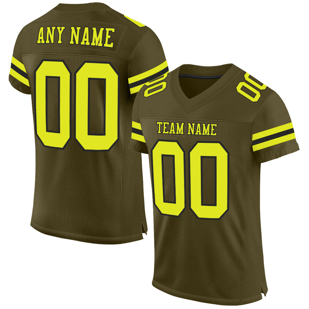Custom Olive Neon Yellow-Black Mesh Authentic Salute To Service Football Jersey Limited