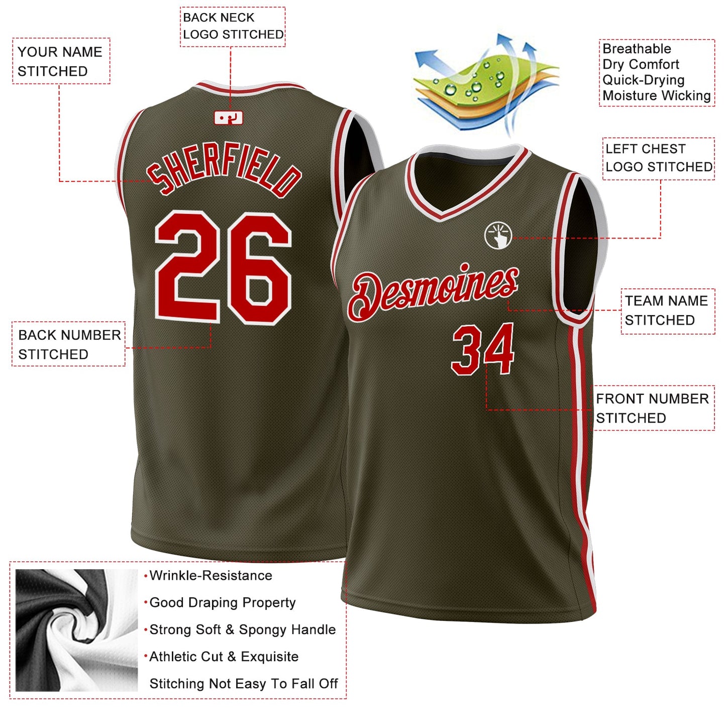 Custom Olive Red-White Authentic Throwback Salute To Service Basketball Jersey Limited