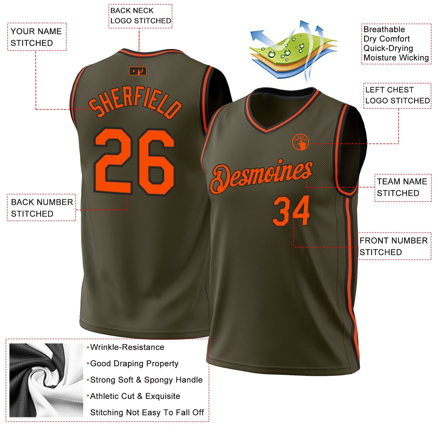 Custom Olive Orange-Black Authentic Throwback Salute To Service Basketball Jersey Limited