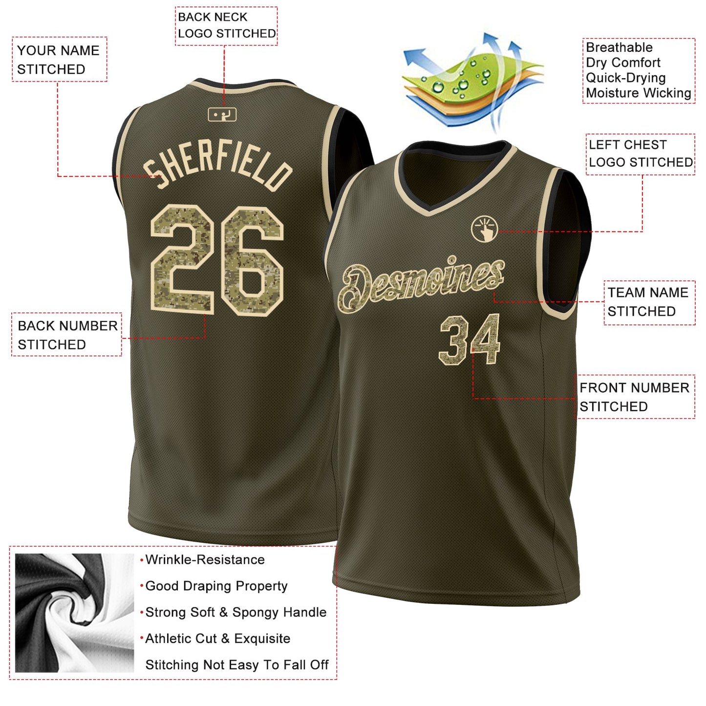 Custom Olive Camo Cream-Black Authentic Throwback Salute To Service Basketball Jersey Limited