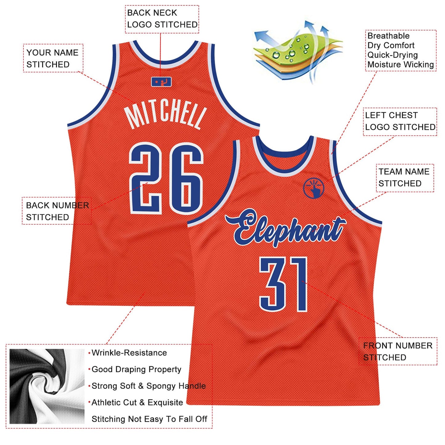 Custom Orange Royal-White Authentic Throwback Basketball Jersey Limited