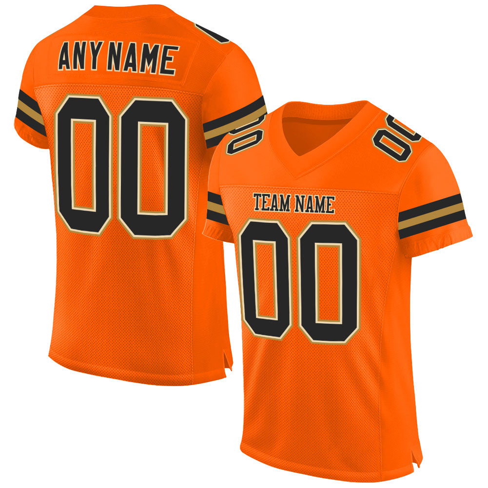 Custom Orange Black-Old Gold Mesh Authentic Football Jersey Limited