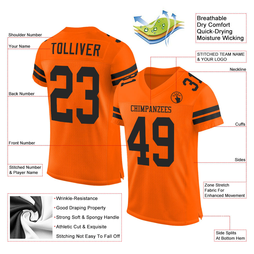 Custom Orange Black Mesh Authentic Football Jersey Limited