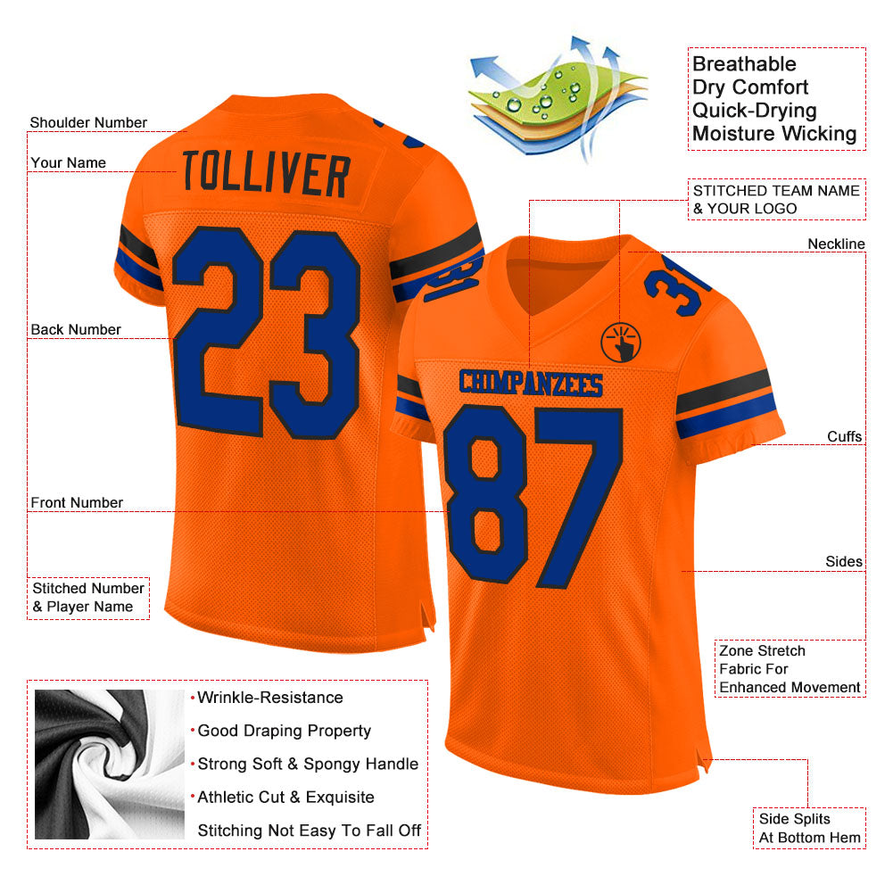 Custom Orange Royal-Black Mesh Authentic Football Jersey Limited