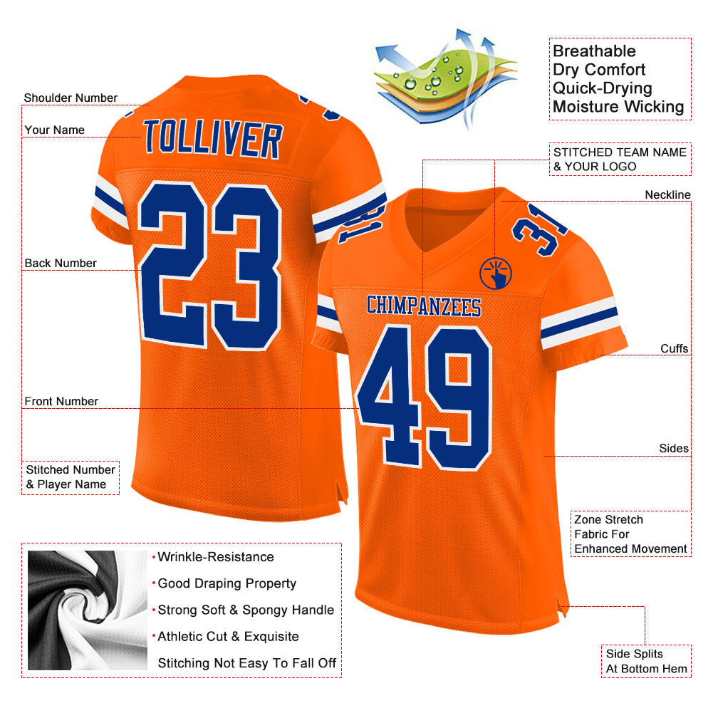 Custom Orange Royal-White Mesh Authentic Football Jersey Limited