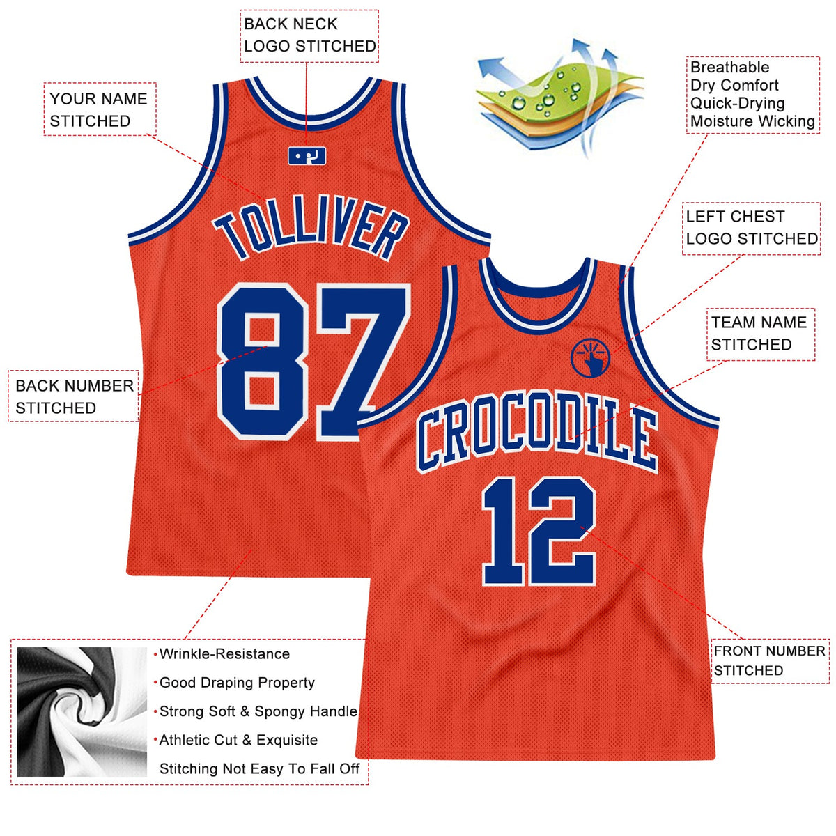 Custom Orange Royal-White Authentic Throwback Basketball Jersey Limited