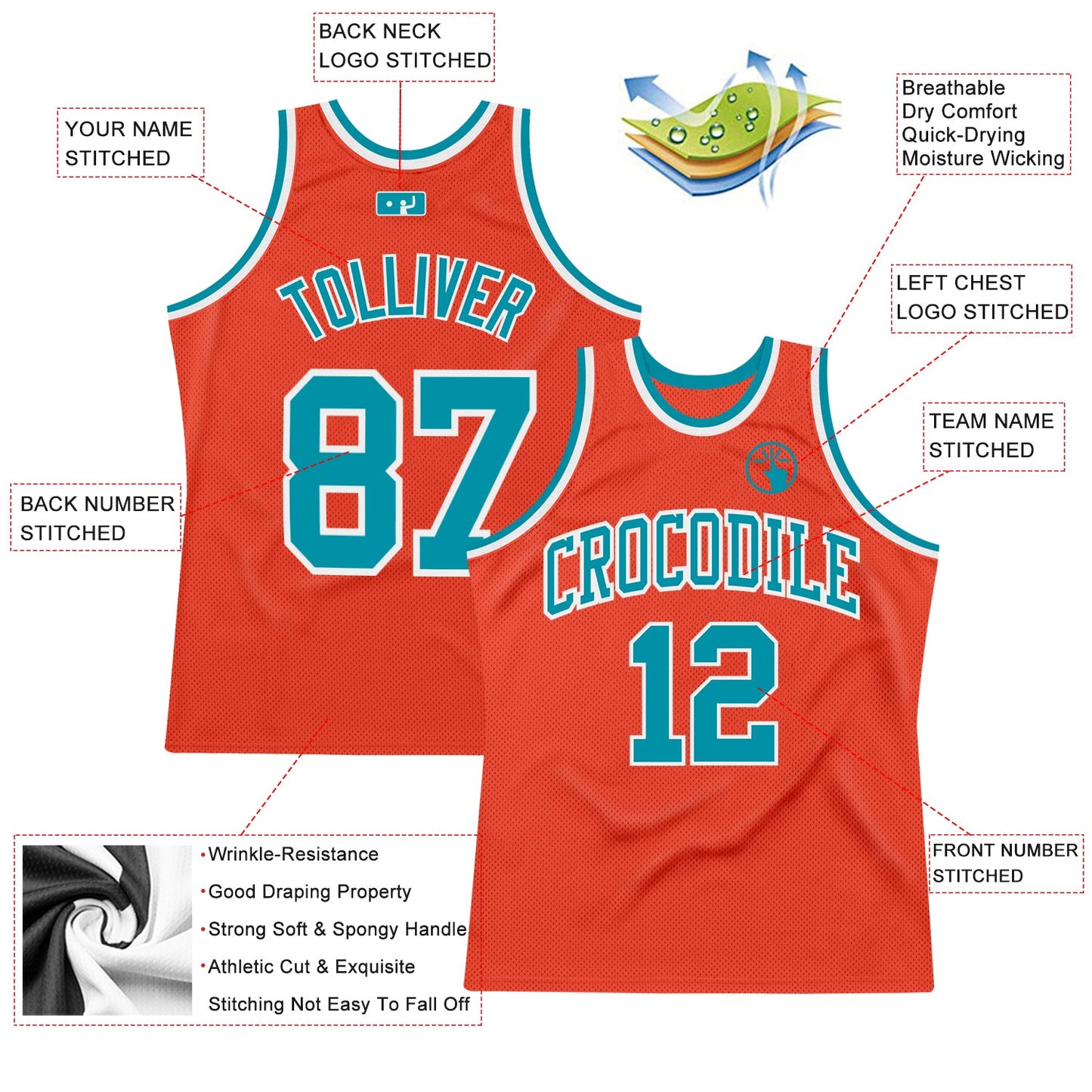 Custom Orange Teal-White Authentic Throwback Basketball Jersey Limited