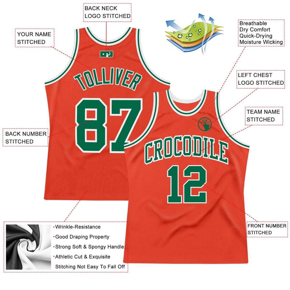 Custom Orange Kelly Green-White Authentic Throwback Basketball Jersey Limited