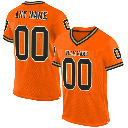 Custom Orange Black-Old Gold Mesh Authentic Throwback Football Jersey Limited