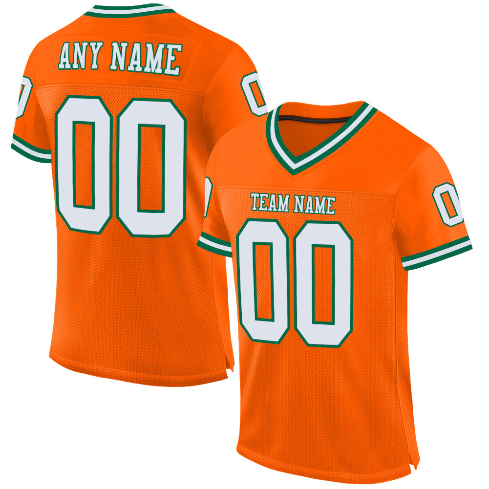 Custom Orange White-Kelly Green Mesh Authentic Throwback Football Jersey Limited