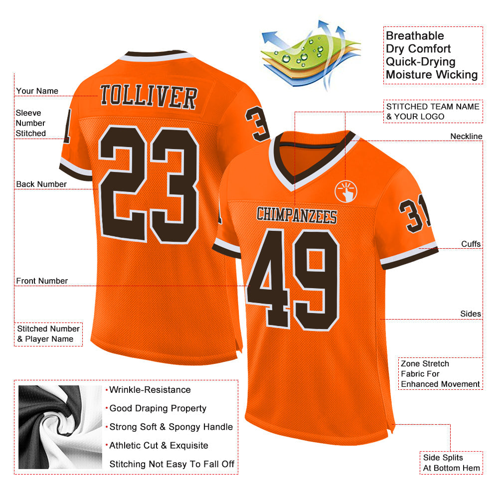 Custom Orange Brown-White Mesh Authentic Throwback Football Jersey Limited