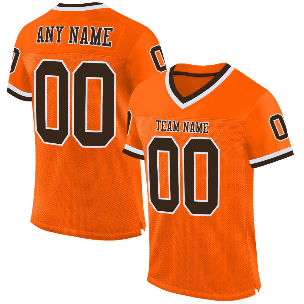 Custom Orange Brown-White Mesh Authentic Throwback Football Jersey Limited