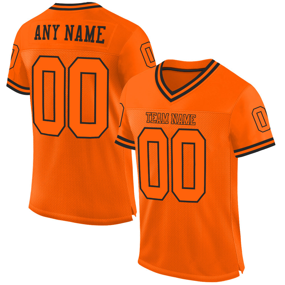 Custom Orange Orange-Black Mesh Authentic Throwback Football Jersey Limited