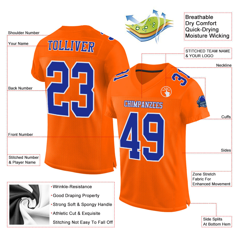 Custom Orange Royal-White Mesh Authentic Football Jersey Limited