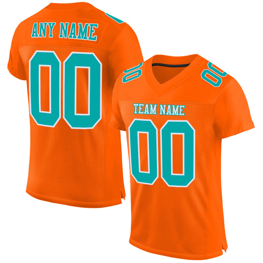 Custom Orange Aqua-White Mesh Authentic Football Jersey Limited