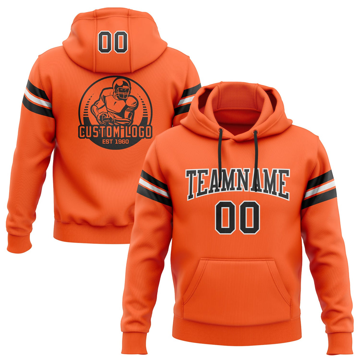 Custom Stitched Orange Black-White Football Pullover Sweatshirt Hoodie Limited