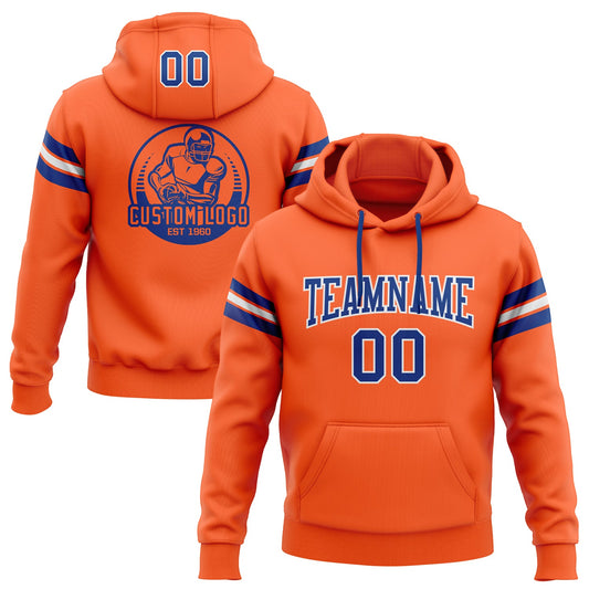 Custom Stitched Orange Royal-White Football Pullover Sweatshirt Hoodie Limited