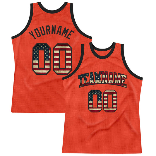 Custom Orange Vintage Usa Flag-Black Authentic Throwback Basketball Jersey
