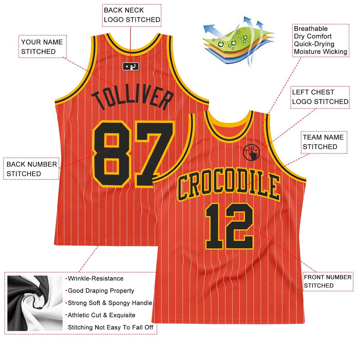 Custom Orange White Pinstripe Black-Gold Authentic Basketball Jersey Limited