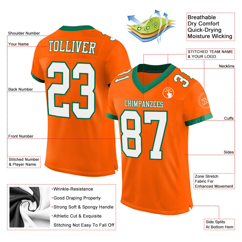 Custom Orange White-Kelly Green Mesh Authentic Football Jersey Limited