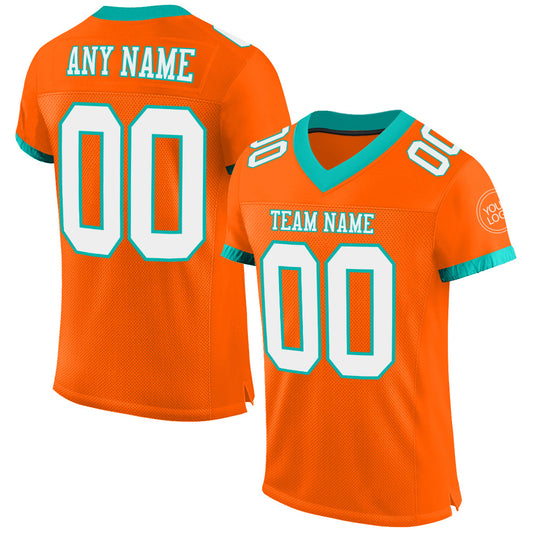 Custom Orange White-Aqua Mesh Authentic Football Jersey Limited