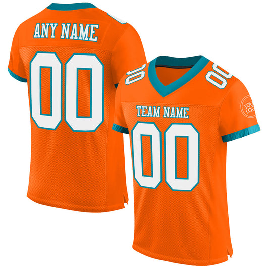 Custom Orange White-Teal Mesh Authentic Football Jersey Limited