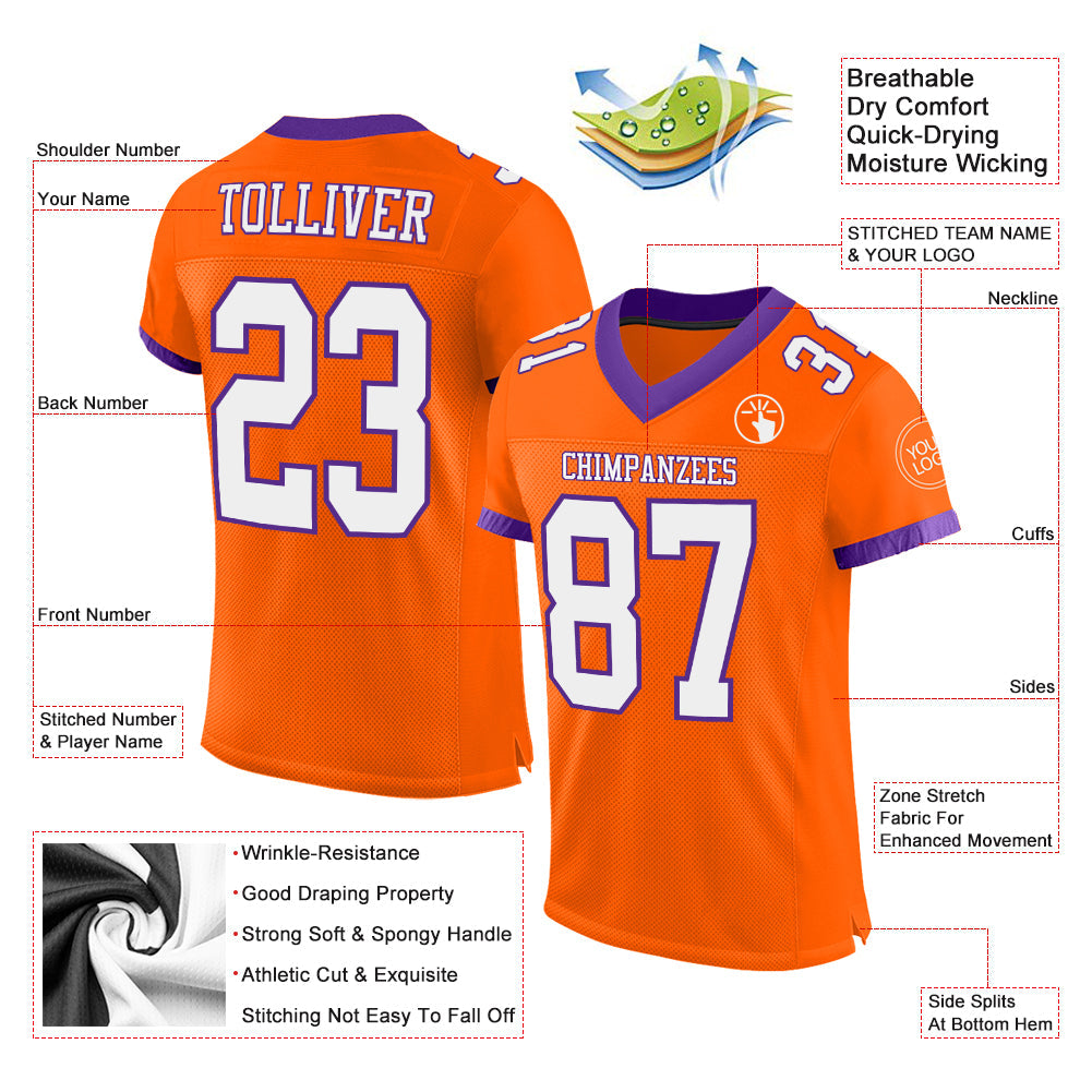 Custom Orange White-Purple Mesh Authentic Football Jersey Limited