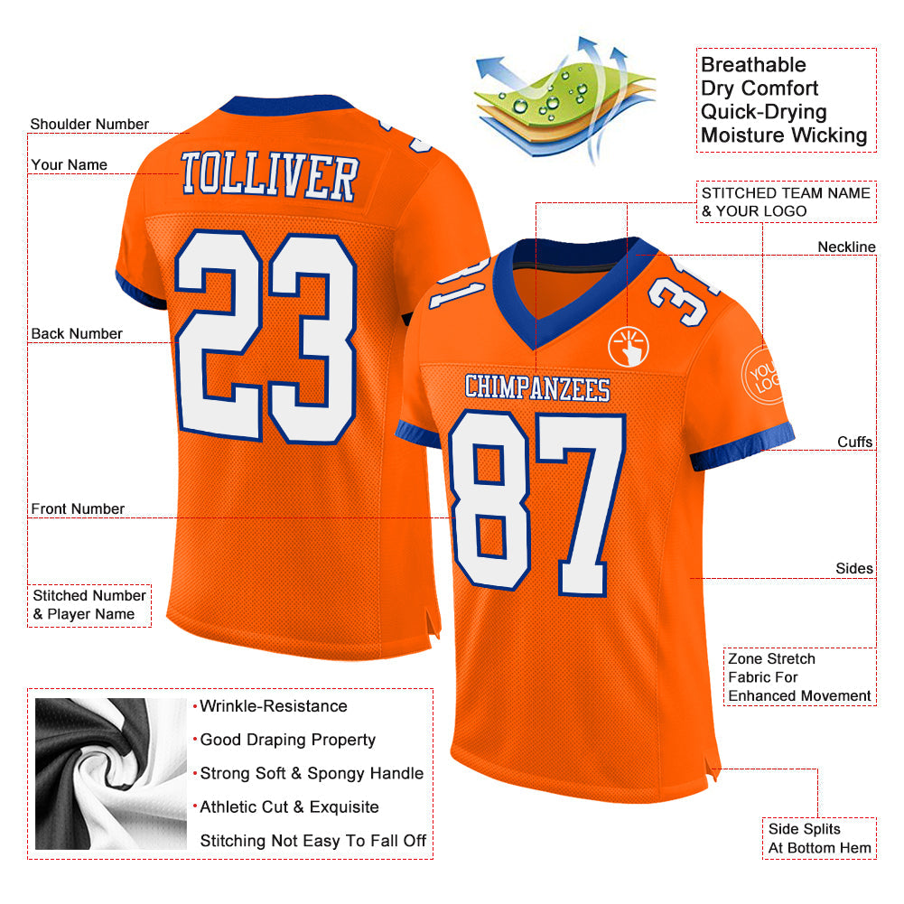 Custom Orange White-Royal Mesh Authentic Football Jersey Limited