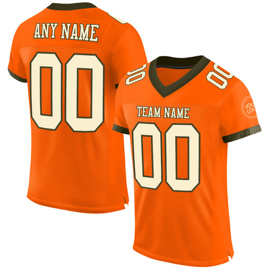 Custom Orange Cream-Olive Mesh Authentic Football Jersey Limited
