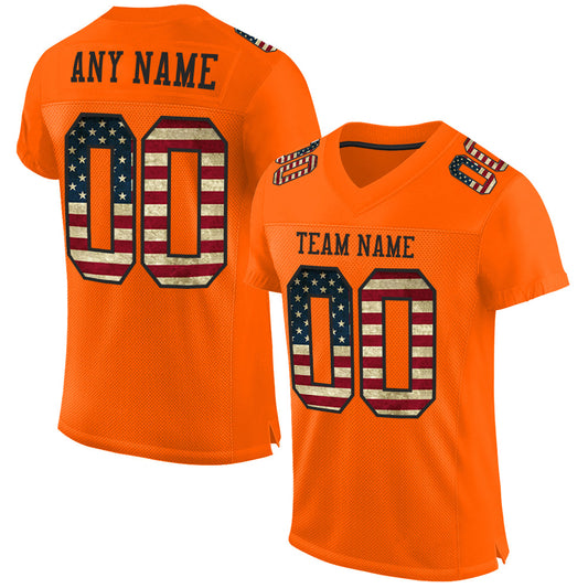 Custom Orange Vintage USA Flag-Black Mesh Authentic Football Jersey Limited