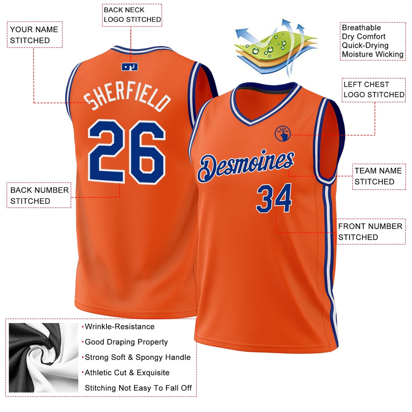 Custom Orange Royal-White Authentic Throwback Basketball Jersey Limited