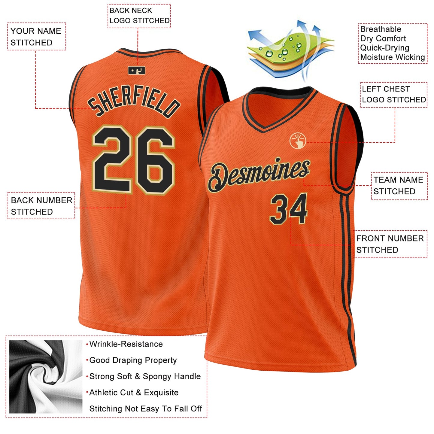 Custom Orange Black Cream-Old Gold Authentic Throwback Basketball Jersey Limited