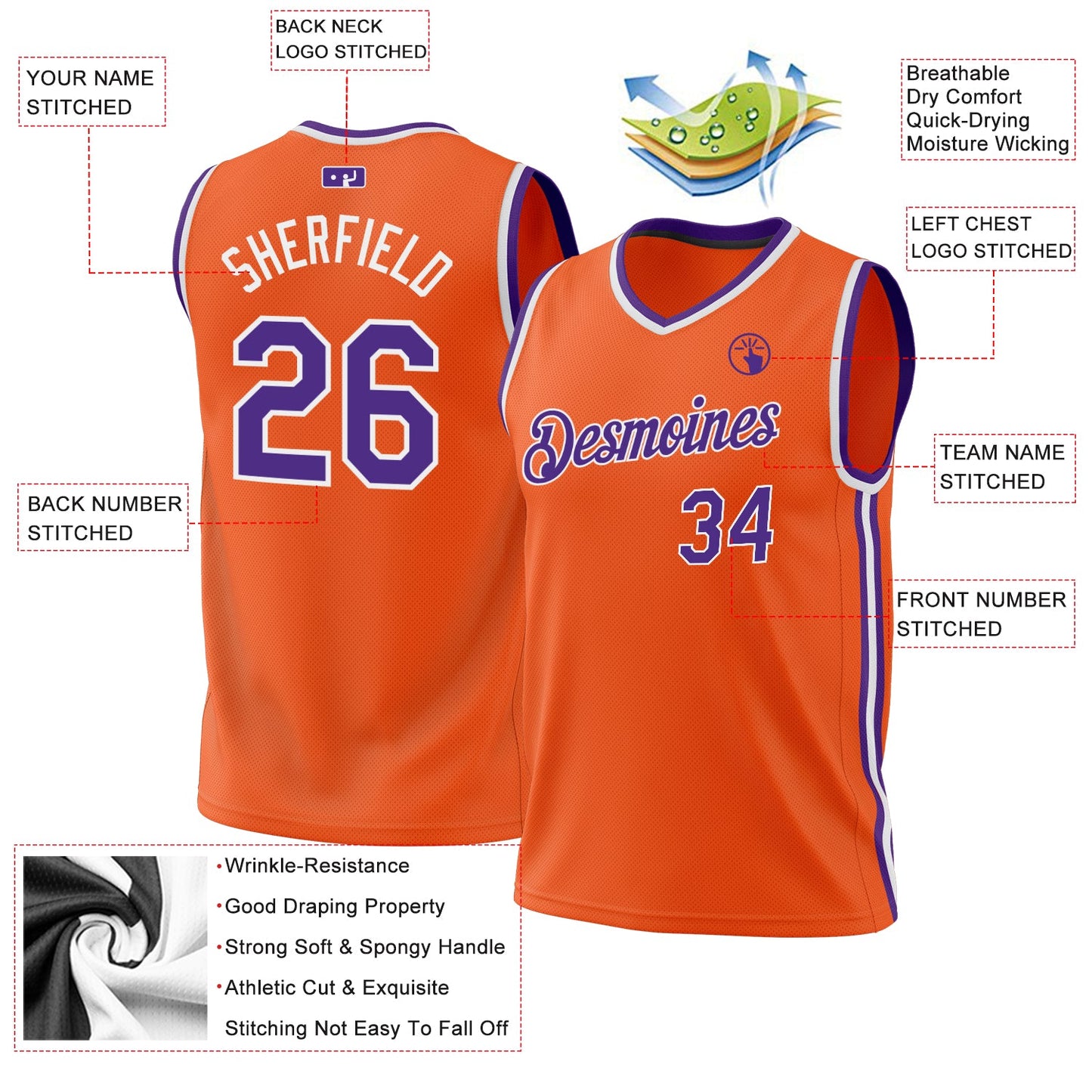 Custom Orange Purple-White Authentic Throwback Basketball Jersey Limited
