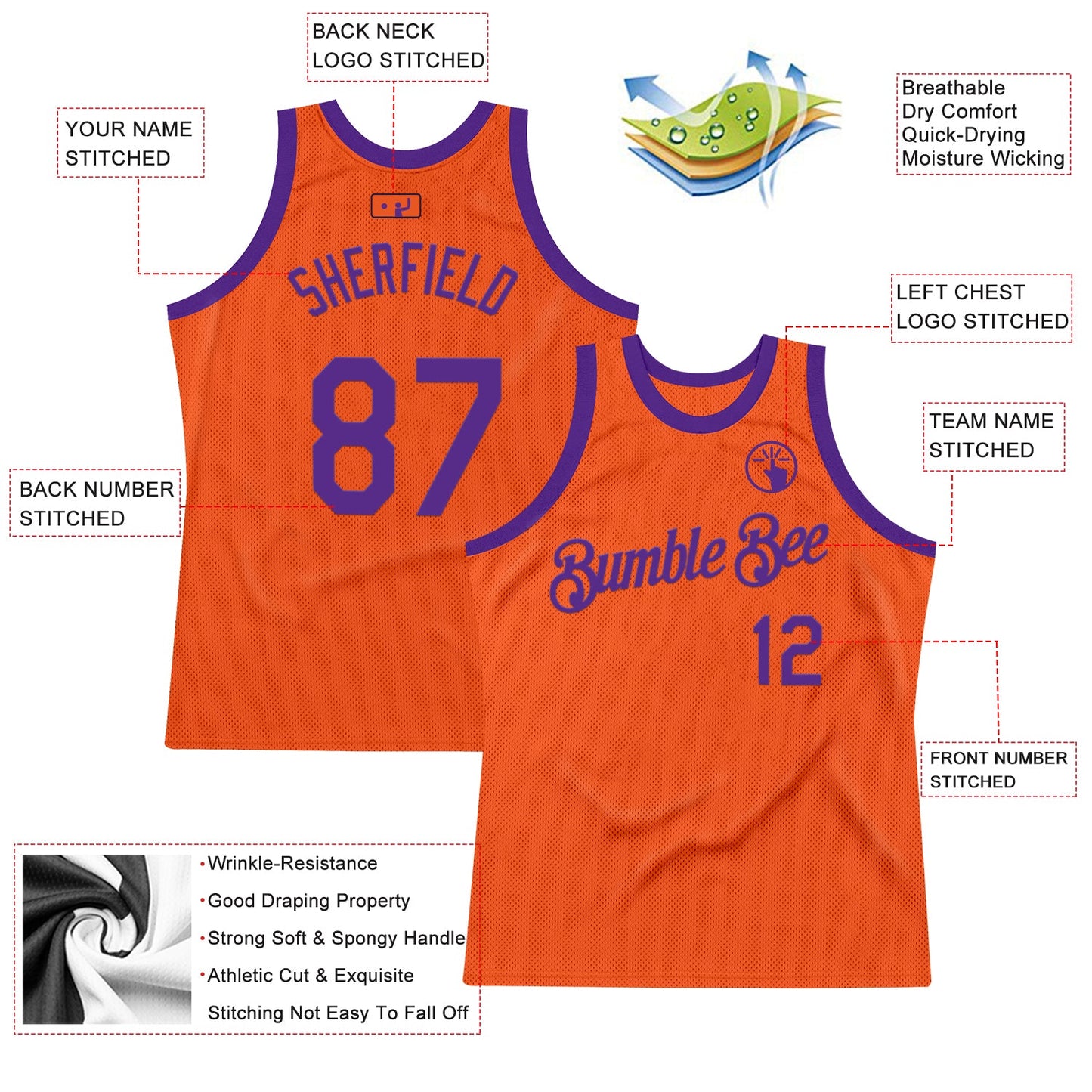 Custom Orange Purple Authentic Throwback Basketball Jersey Limited