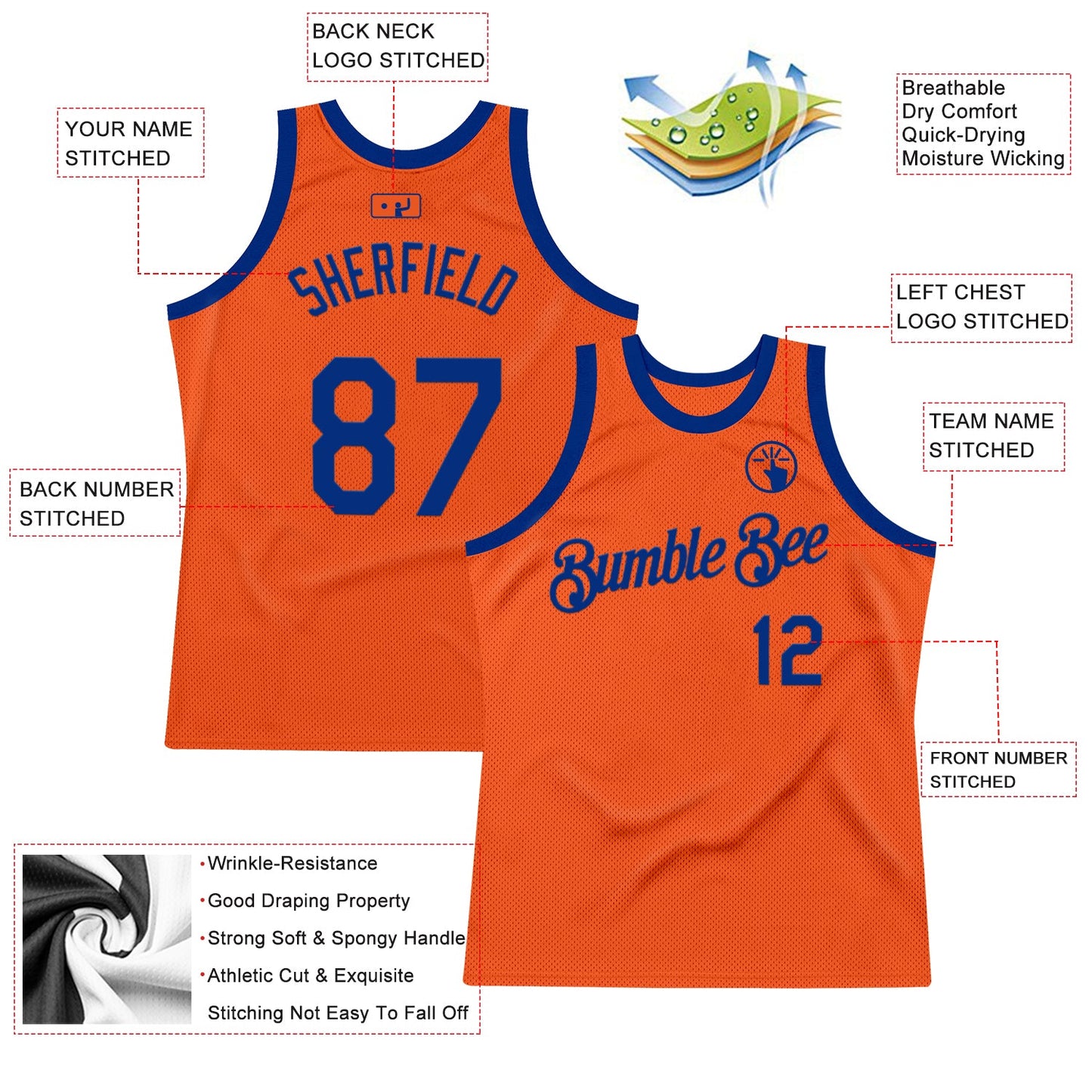 Custom Orange Royal Authentic Throwback Basketball Jersey Limited