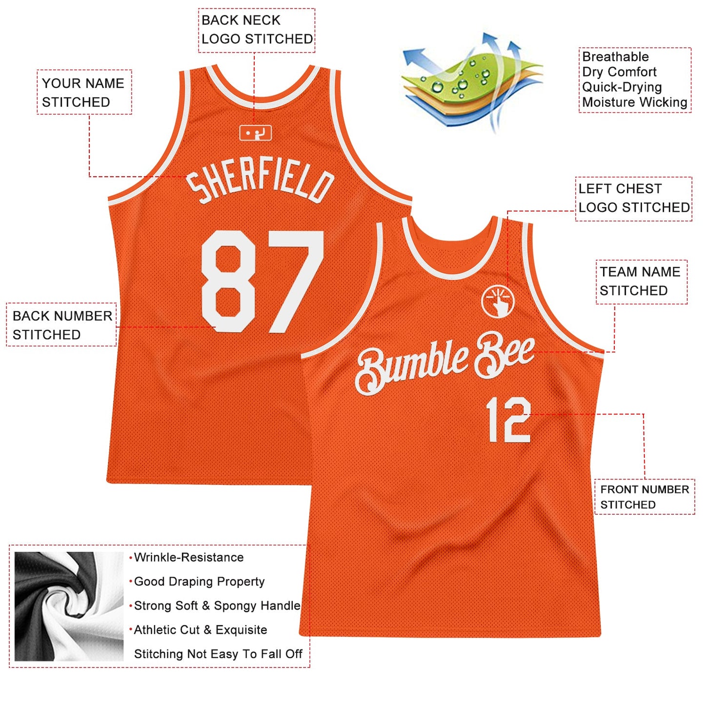 Custom Orange White Authentic Throwback Basketball Jersey Limited