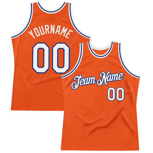 Custom Orange White-Royal Authentic Throwback Basketball Jersey