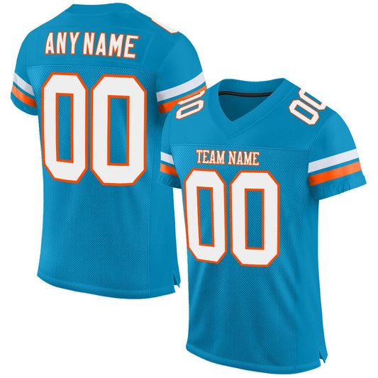 Custom Panther Blue White-Orange Mesh Authentic Football Jersey Limited