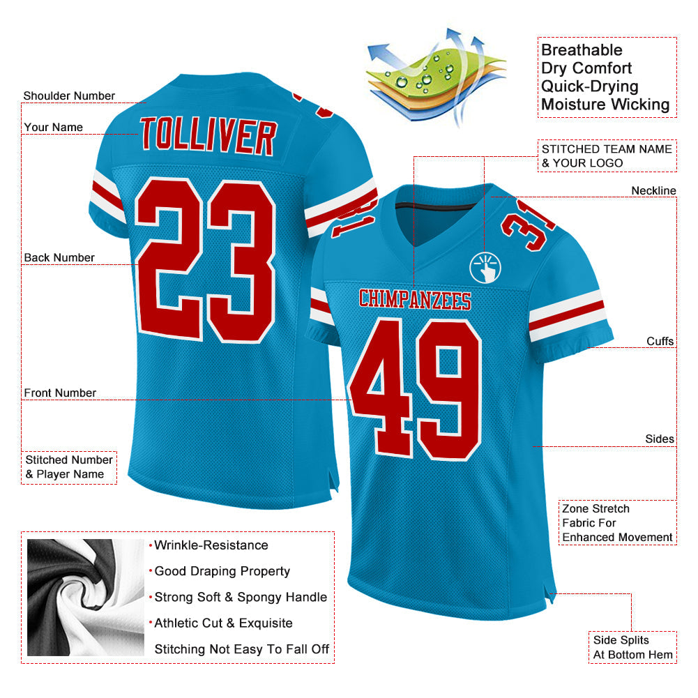 Custom Panther Blue Red-White Mesh Authentic Football Jersey Limited