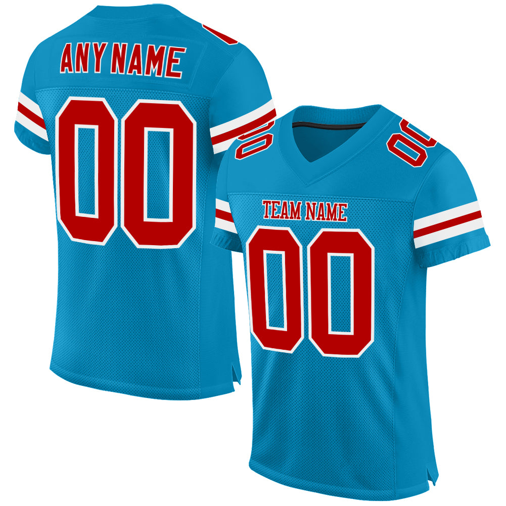 Custom Panther Blue Red-White Mesh Authentic Football Jersey Limited